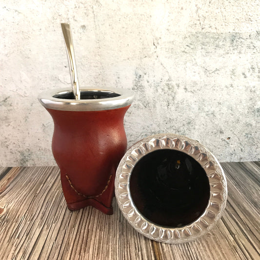 Handcrafted Leather mate cup & bombilla SET (Glass)