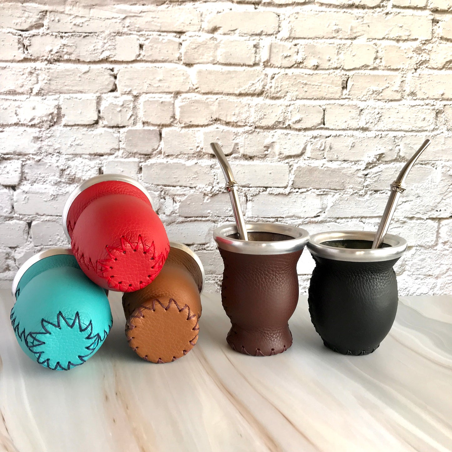 Leather & Glass Mate Gourd  & stainless steel bombilla | 5 colors
