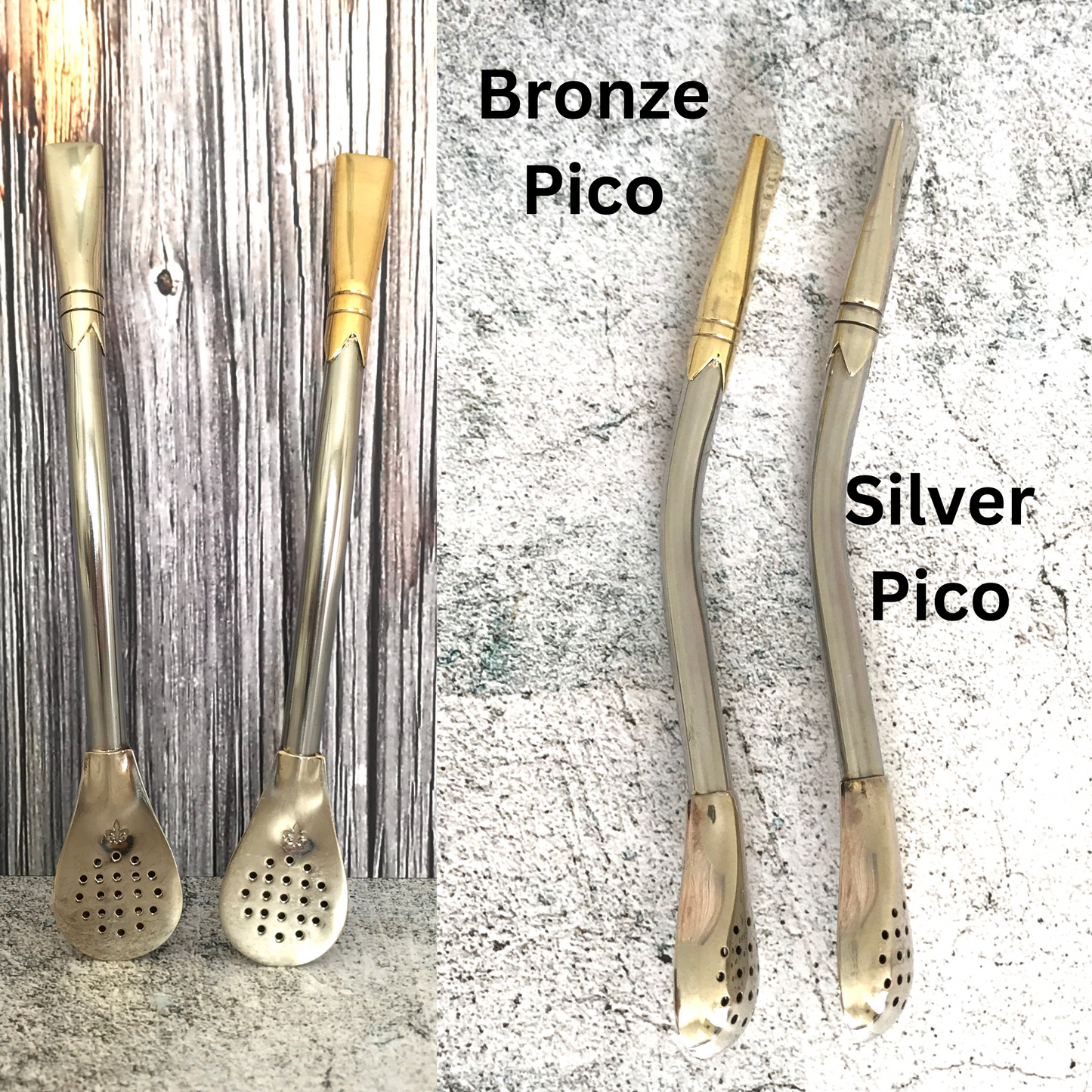 Artisanal German silver bombilla, surgical steel & Bronze,  Made in Argentina (Alpaca)