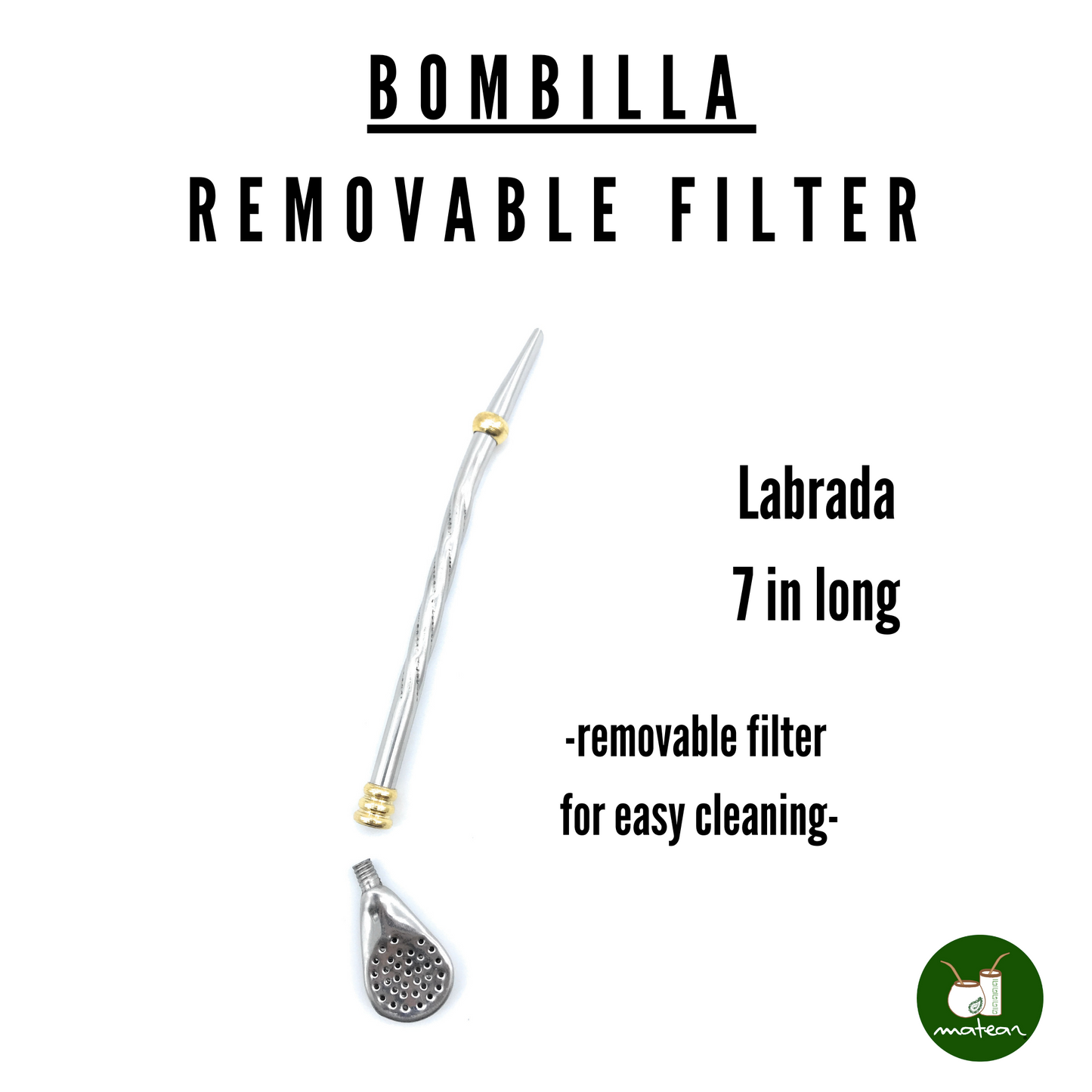 SET One bombilla & One cleaning brush PREMIUM  bombilla | Made in Argentina | Stainless steel & bronze  | Removable spoon style filter | 3 sizes/Style to choose from