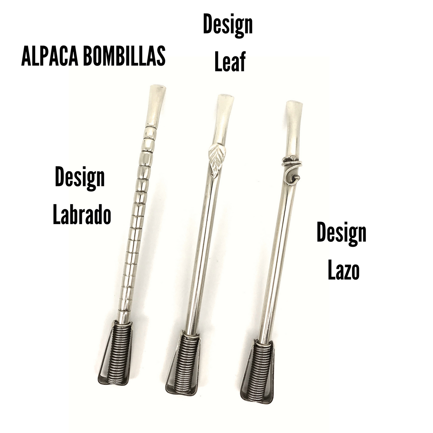 SET One bombilla & One cleaning brush  PREMIUM Artisanal german silver straw (Alpaca bombilla) | Made in Argentina | Removable spring filter | 6.5 in long | 3 Designs to choose from